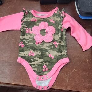 Pink camo long sleeve onesie